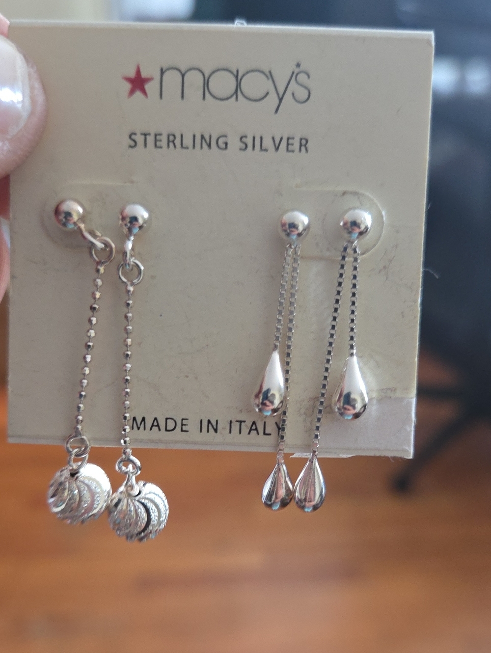 Macy's Sterling Silver Dangling Teardrop & Disc Earrings - Silver